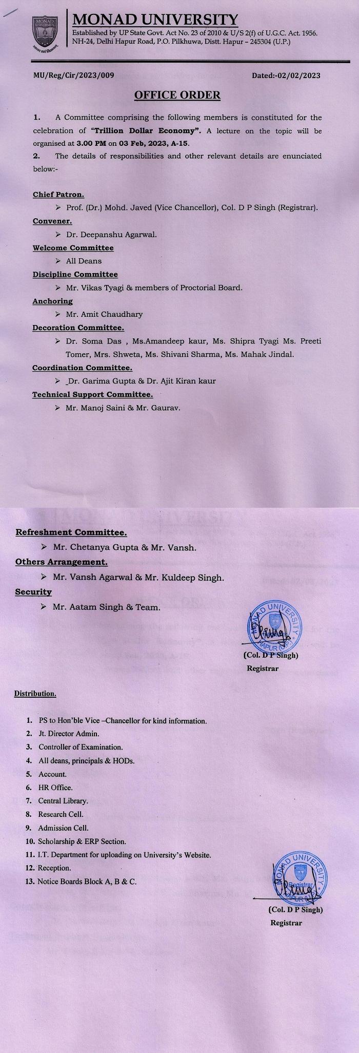 A Committee for the celebration of a Trillion Dollar Economy 